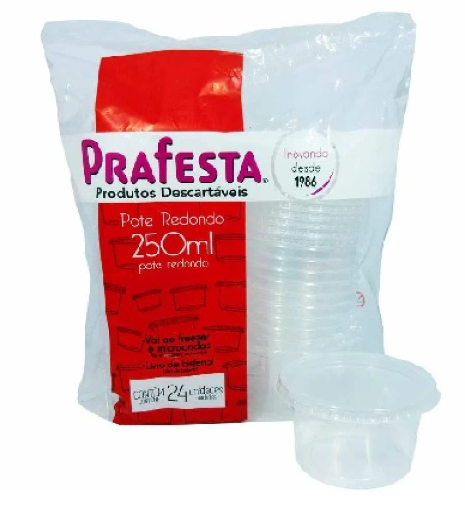 POTE REDONDO C/TAMPA 250ML 24UN PRAFESTA