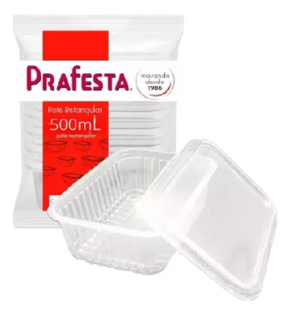 POTE RETANGULAR C/TAMPA 500ML 24UN PRAFESTA