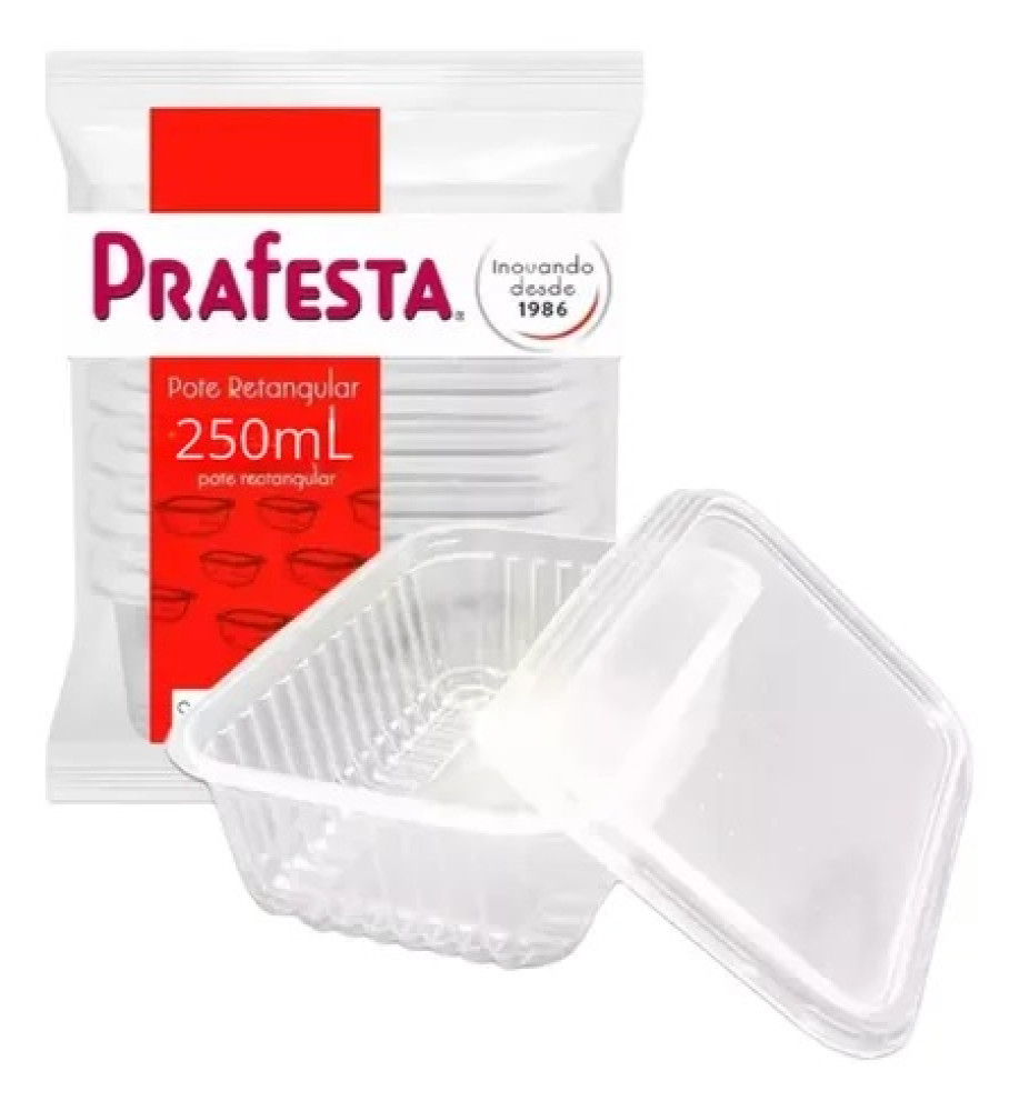 POTE RETANGULAR C/TAMPA 250ML 24UN PRAFESTA