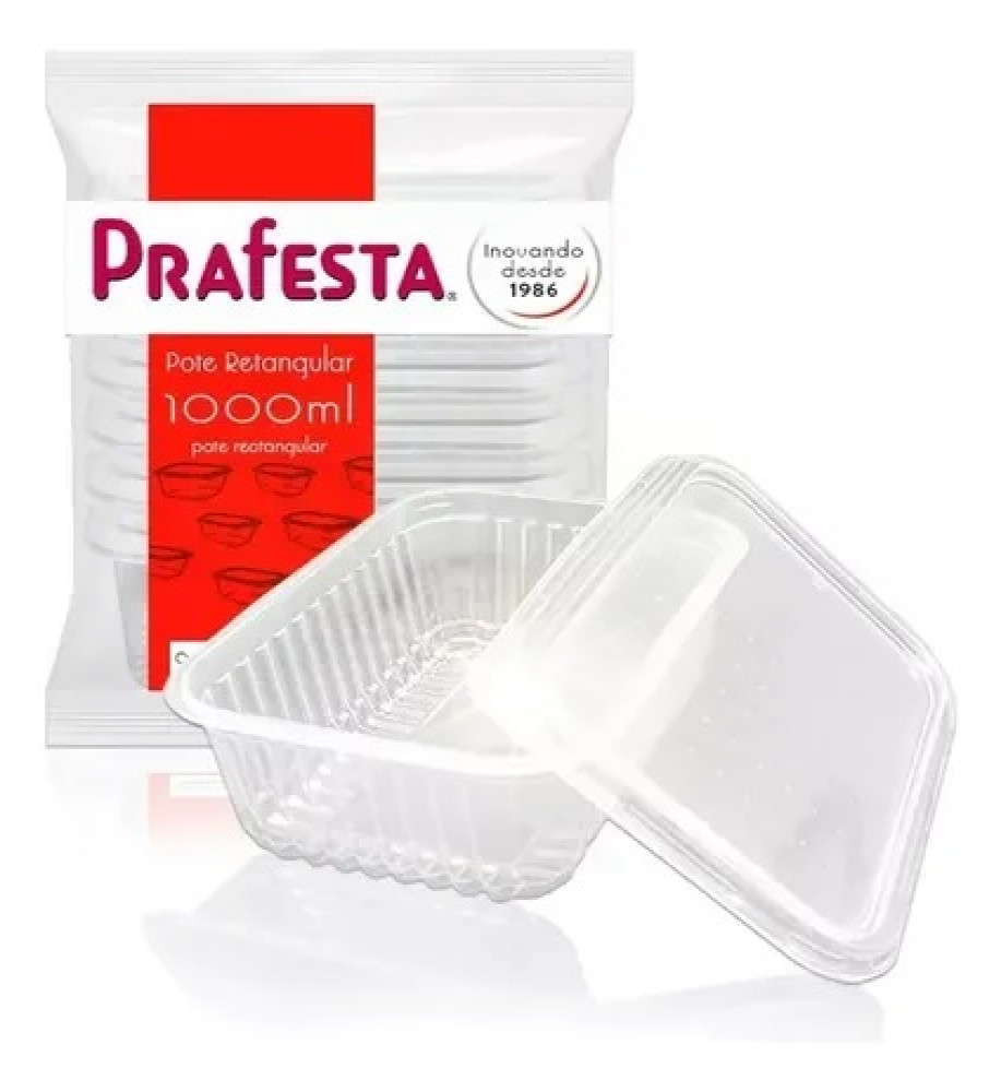 POTE RETANGULAR C/TAMPA 1000ML 24UN PRAFESTA