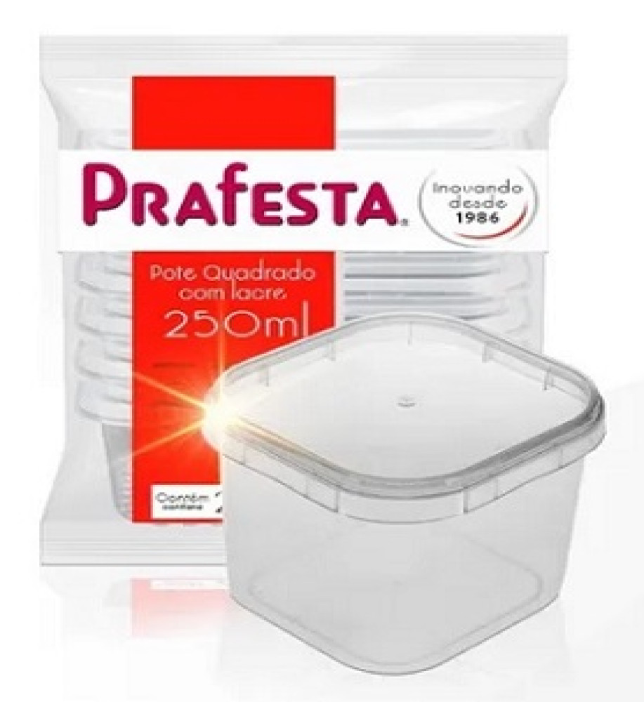 POTE QUADRADO C/LACRE 250ML 10UN PRAFESTA