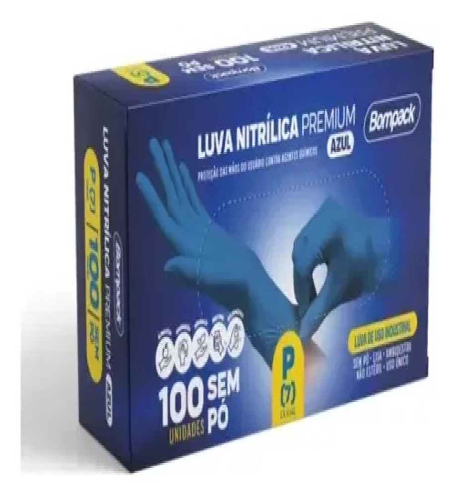 LUVA NITRILICA BOMPACK AZUL P