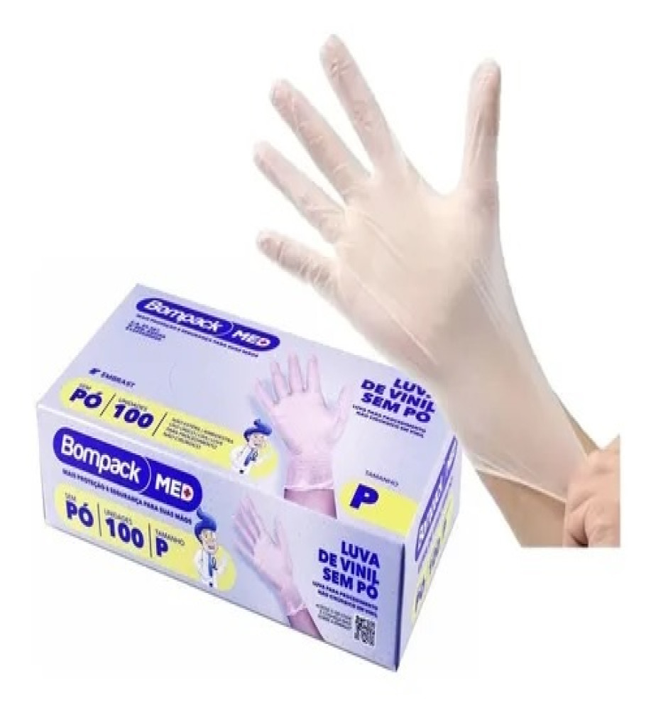 LUVA NITRILICA BOMPACK PREMIUM BRANCA P