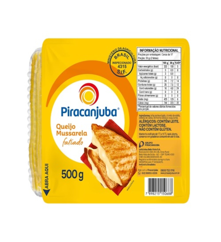 QUEIJO MUSSARELA FATIA PIRACANJUBA 500G