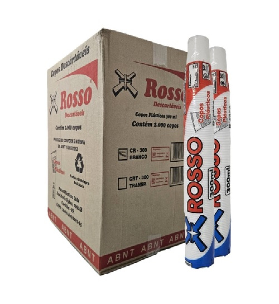 COPO DESCARTÁVEL BRANCO ROSSO 300ML C/100