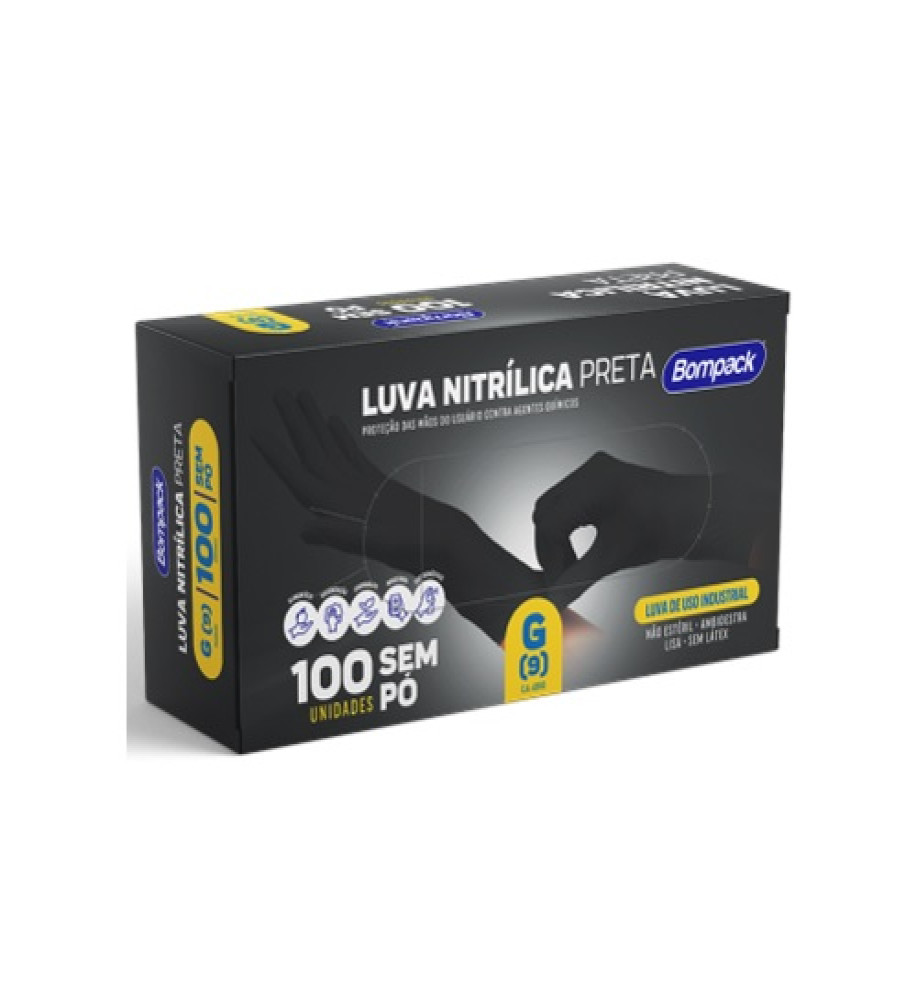 LUVA NITRILICA PRETA G BOMPACK
