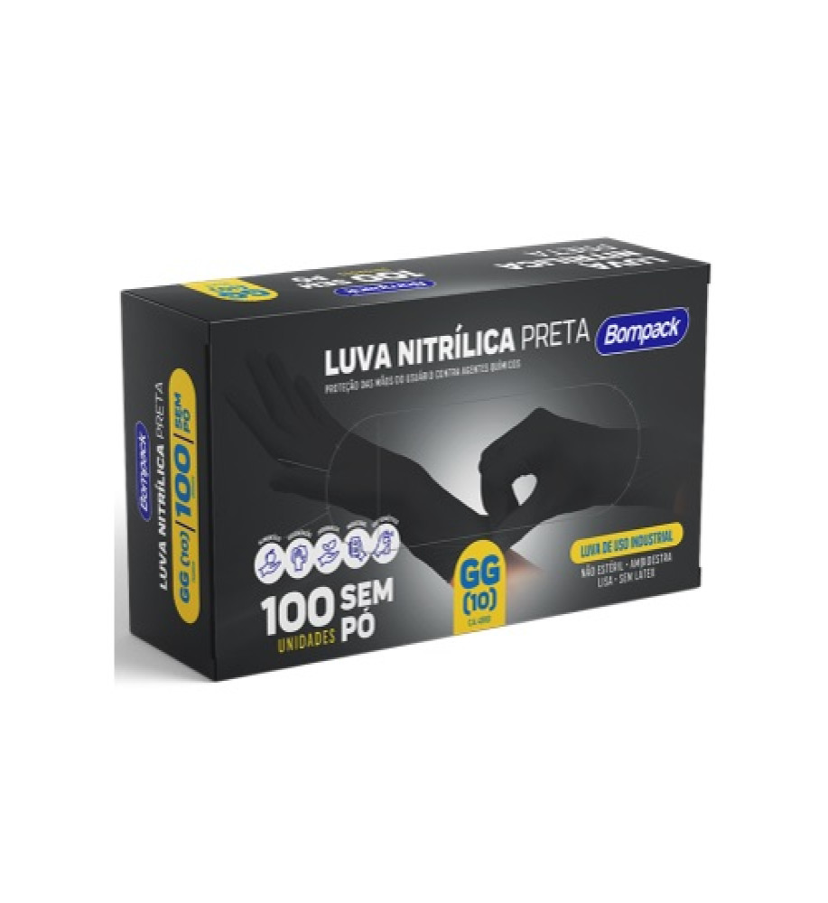 LUVA NITRILICA PRETA GG BOMPACK