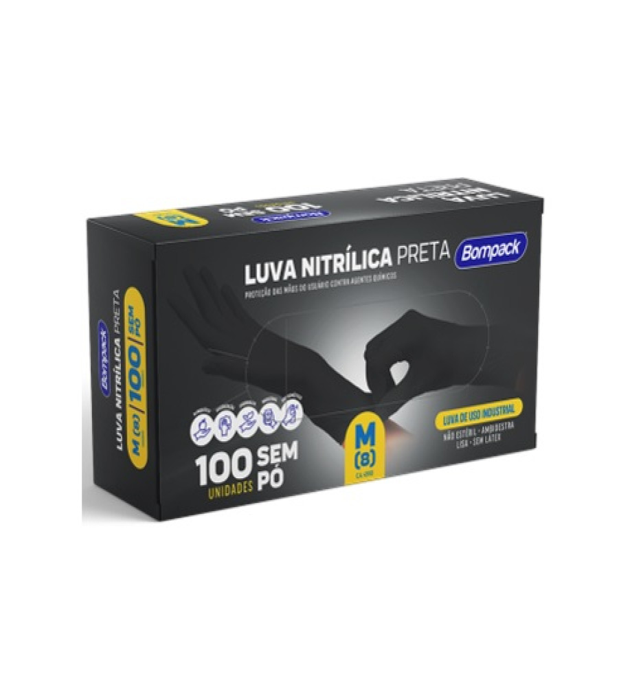 LUVA NITRILICA PRETA M BOMPACK