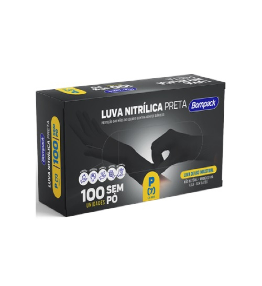 LUVA NITRILICA PRETA P BOMPACK